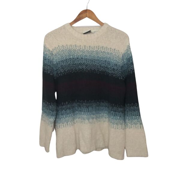 Vintage Fashion Bug Whilte & Blue Ombre Striped Plus Size Grandma Sweater - Picture 1 of 7